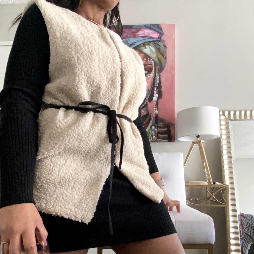 Faux-Shearling Vest With Sueded Belt